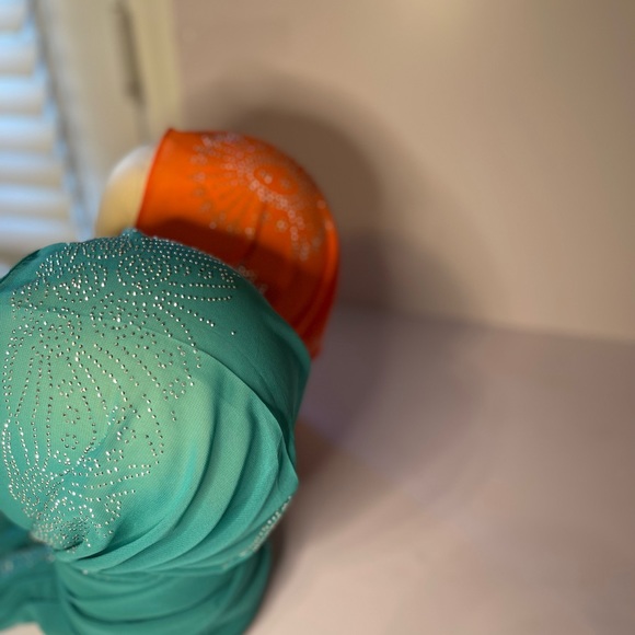 Orange and light green Romantic chiffon scarf with Rhinestone Shawl - Picture 11 of 16